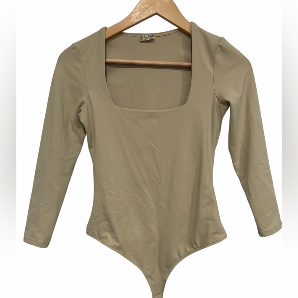Intimately free people Long Sleeve Square Neck Bodysuit - Beige